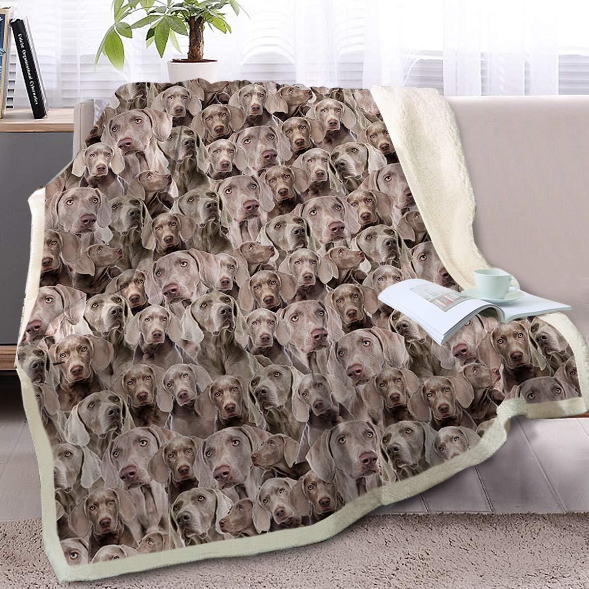 Blessliving Fuzzy Dog Blanket For Kids Adults Puppy Lovey Fleece Blanket Reversible Animal Pattern Sherpa Throw (Weimaraner, 60