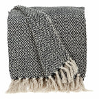 HomeRoots Cotton Boho Black and Beige Woven Diamond Pattern Throw with Tassels