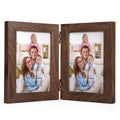 Giftgarden 3.5x5 Double Picture Frame Brown with Clear Glass Display 5x3.5 Photo, Rustic Hinged Folding Frame for Tabletop Stand