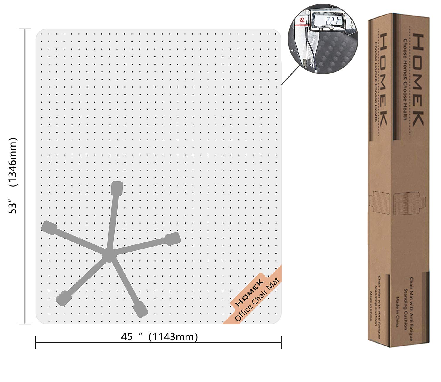 Homek Chair Mat For Carpeted Floors, 53” X 45” Transparent Thick Office Floor Mats For Low Pile Carpet Floors