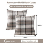 Carrie Home Brown Farmhouse Throw Pillow Covers 16X16 Set Of 2 Plaid Decorative Throw Pillows 16 X 16 For Spring Fall And Winter