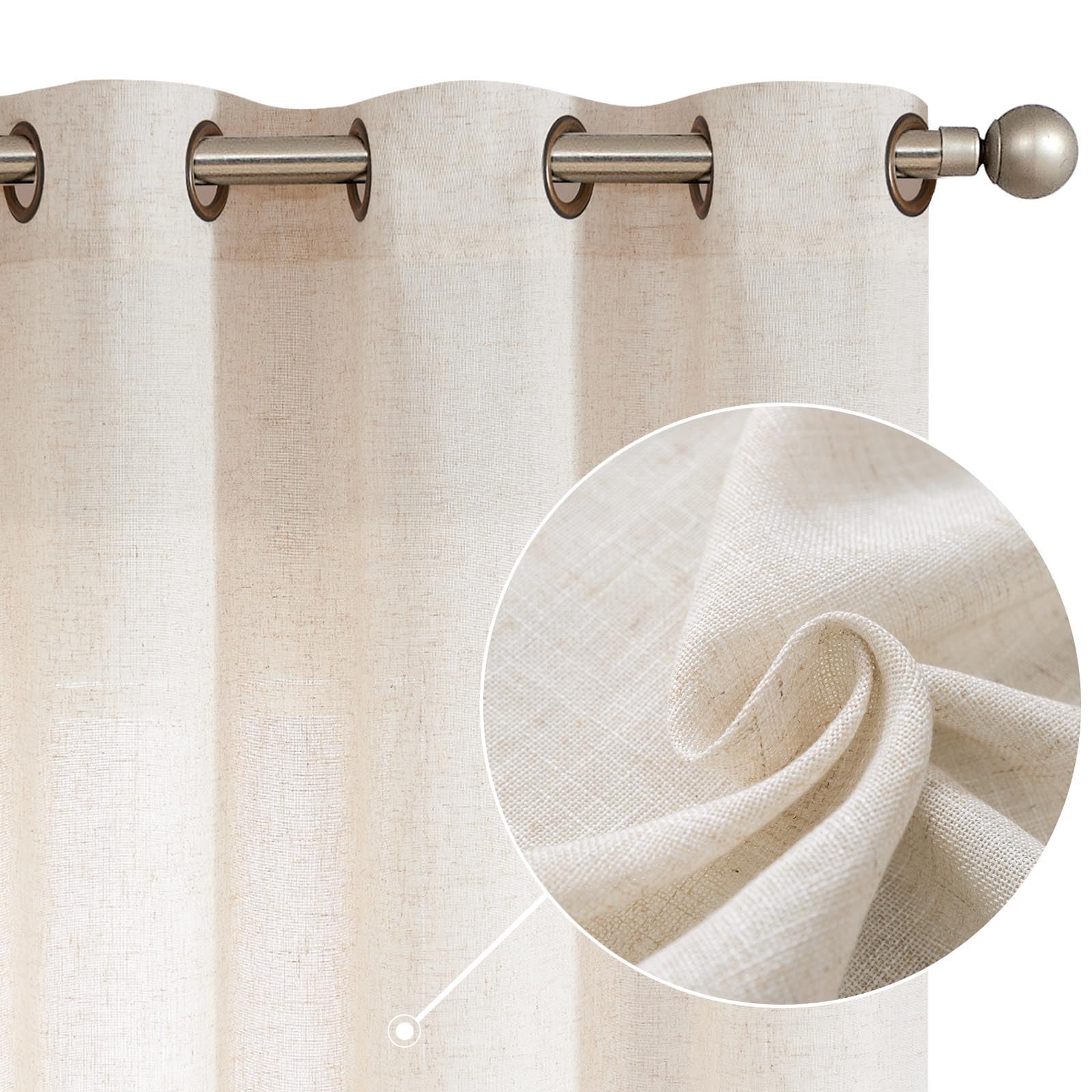 Jinchan Linen Curtains, Light Filtering Window Drapes With Grommet Top, Linen Beige Crude Curtains 2 Panels For Living Room Farm