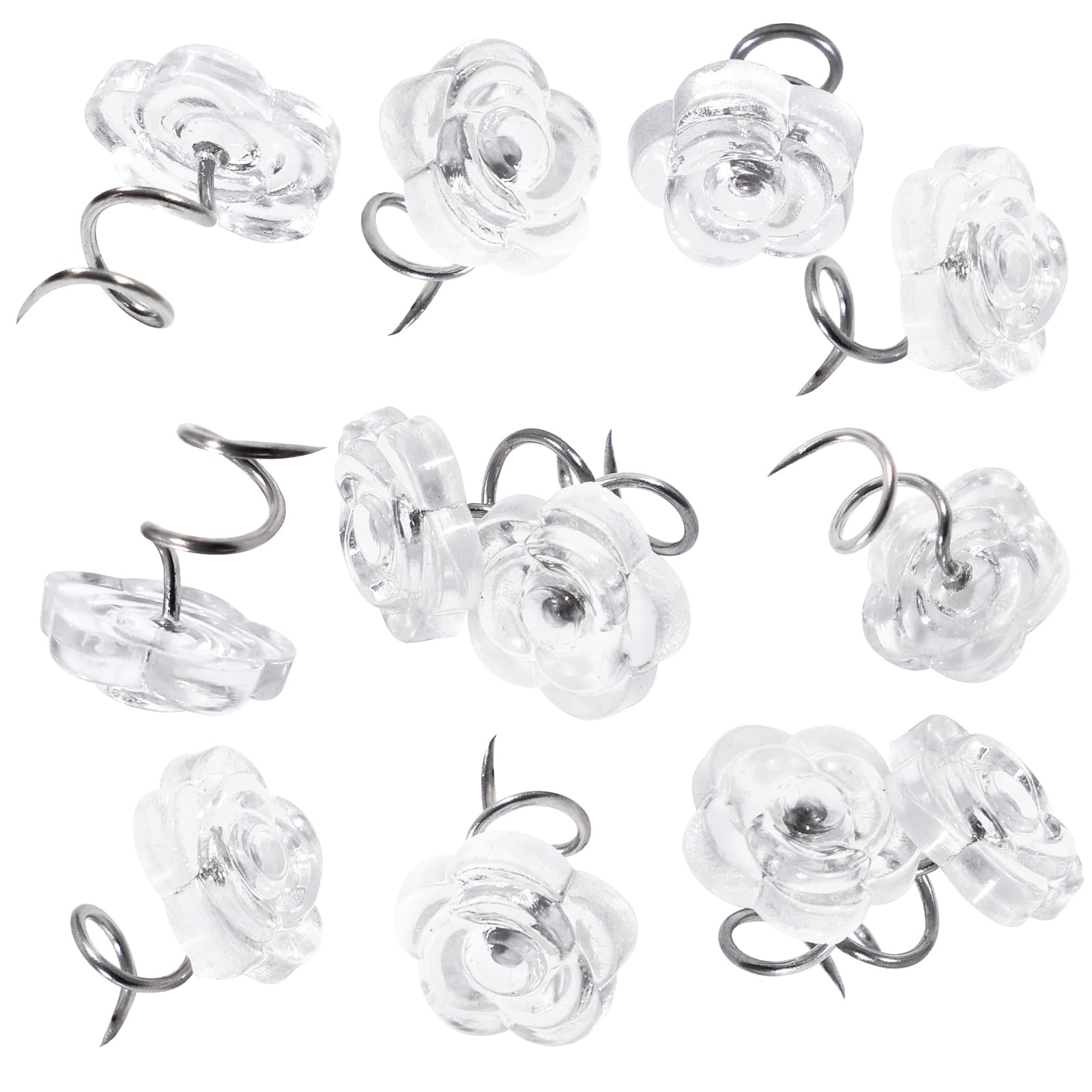 Attmu 60 Pcs Upholstery Tacks Headliner Pins Clear Heads Twist Pins Holders Bed Skirt Screws For Slipcovers And Bedskirts, 0.5 I