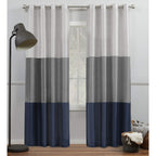 Exclusive Home Chateau Striped Faux Silk Grommet Top Curtain Panel Pair, 54'X96', Navy/Grey