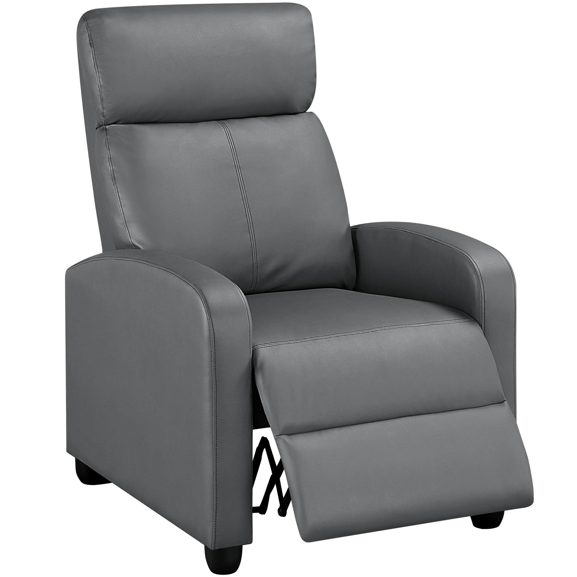 Topeakmart Single Recliner Chair Pu Leather Recliner Sofa Padded Seat Club Chair For Living Room Home Theater Seating Silver Gra