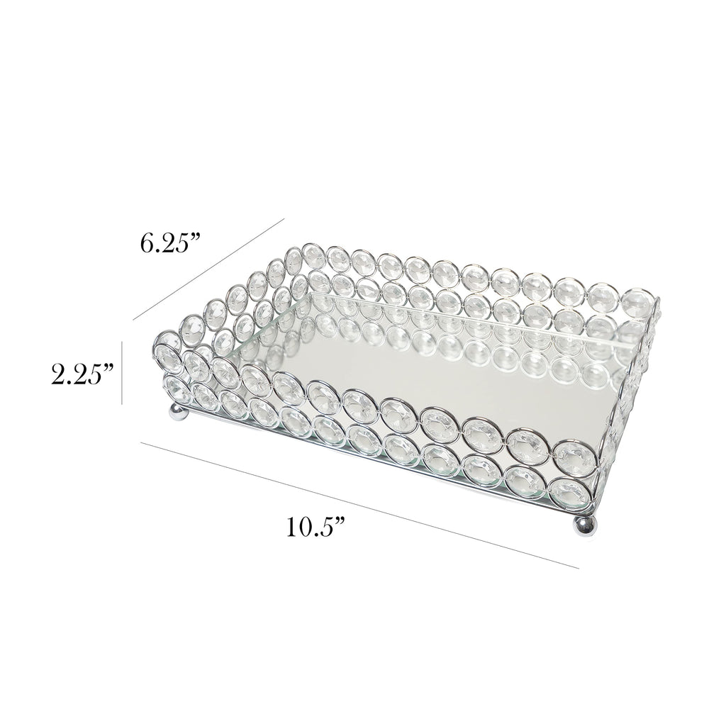 Elegant Designs Hg1010-Chr Elipse Crystal Decorative Mirrored Jewelry Or Makeup Cosmetic Perfume Vanity Organizer Tray, Chrome