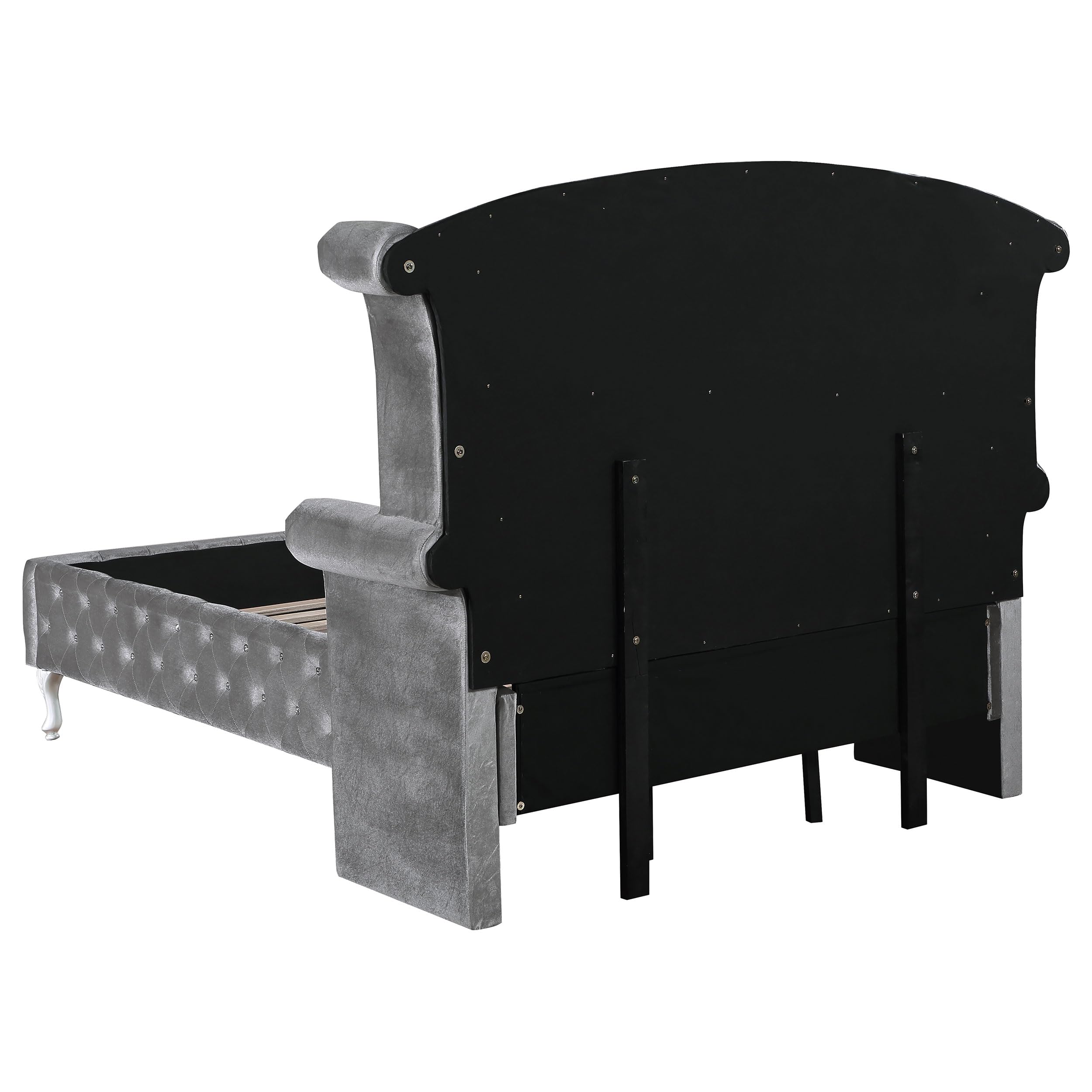 Coaster Home Furnishings Deanna Modern Classic Velvet Upholstered Queen Size Wingback Bed Frame Platform Bed 66-inch Headboard Grey 205101Q