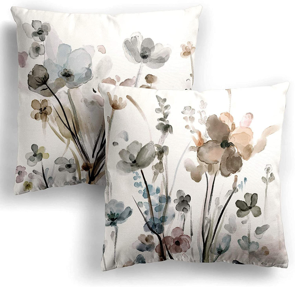 Flower Throw Pillow Covers 20X20 Set Of 2, Cozy Flowers Pillow Cushion Cases, Modern Decorative Square Pillowcases For Sofa Couc