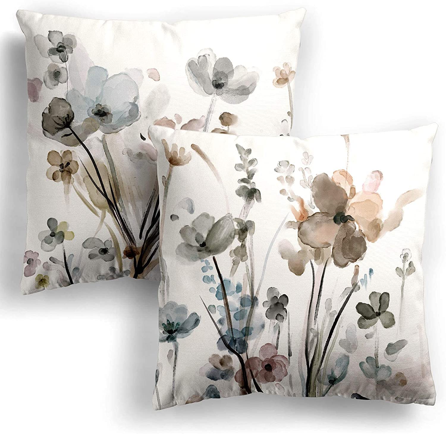 Kkvee Flower Throw Pillow Covers 18X18 Set Of 2, Flowers Pillow Cushion Cases, Modern Decorative Square Pillowcases For Sofa Cou