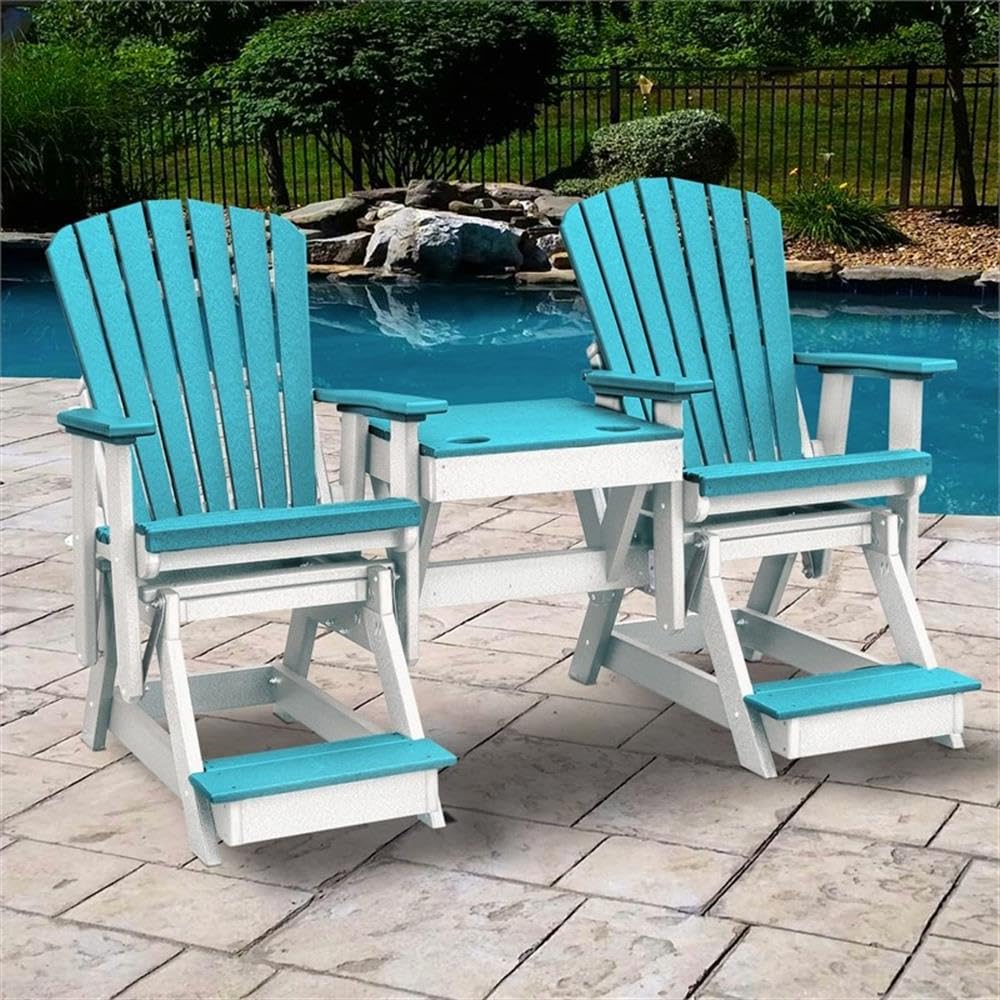 American Furniture Classics Balcony Height Table Double Glider, Aruba Blue on White
