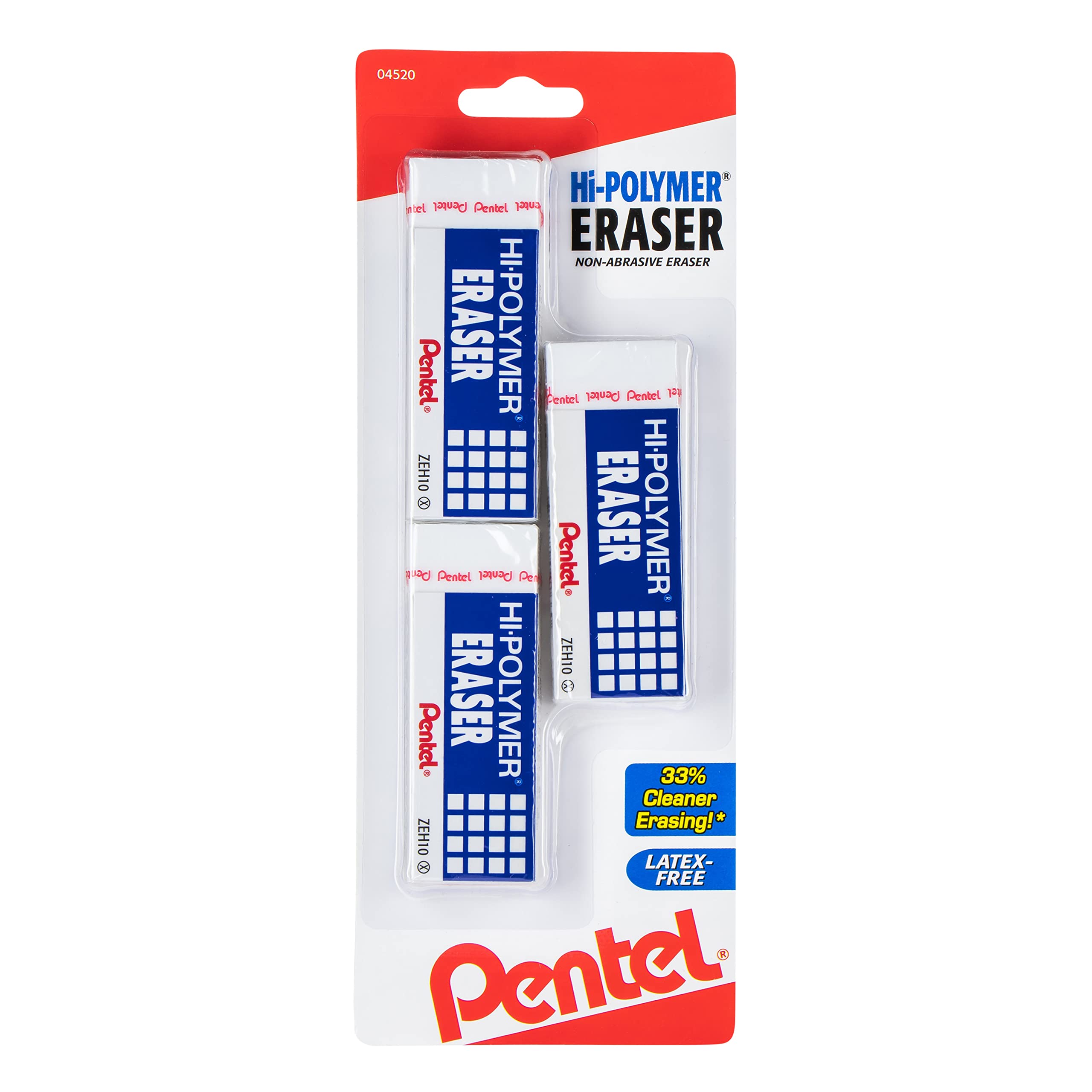 Pentel Hi-Polymer Block Eraser, Large, 3 Pack, White (Zeh10Bp3-K6)