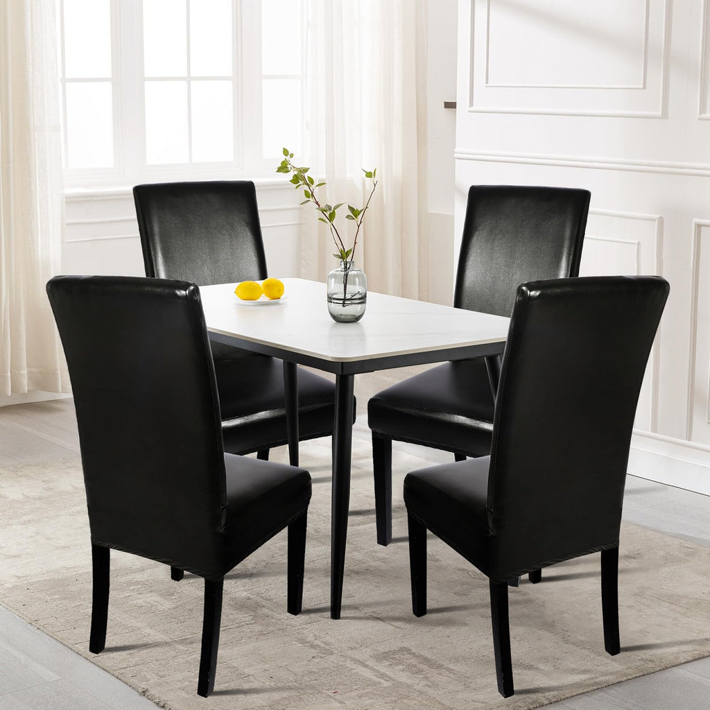 Searchi Waterproof Pu Leather Dining Chair Covers Set Of 4, Stretch Oilproof Parsons Chair Slipcovers Removable Washable Kitchen