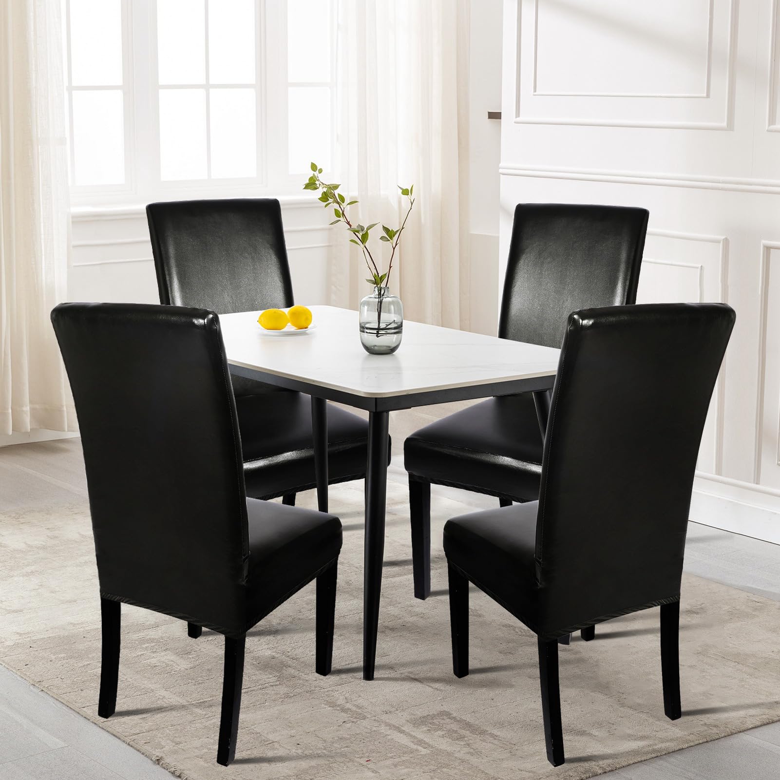 Searchi Waterproof Pu Leather Dining Chair Covers Set Of 4, Stretch Oilproof Parsons Chair Slipcovers Removable Washable Kitchen