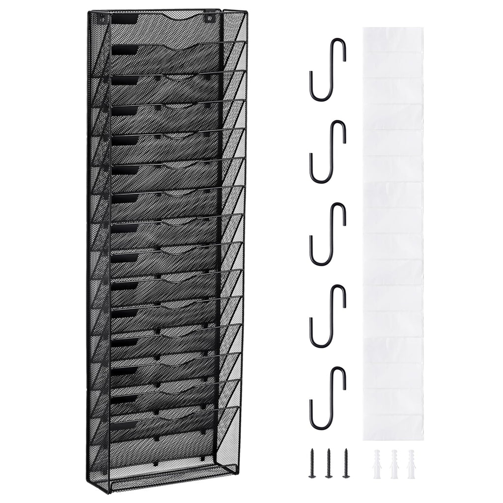 Vevor Hanging Wall Files Organizer, 16-Tier Vertical Wall File Holder, Metal Wall Mounted Magazine Mail Paper Document Storage F