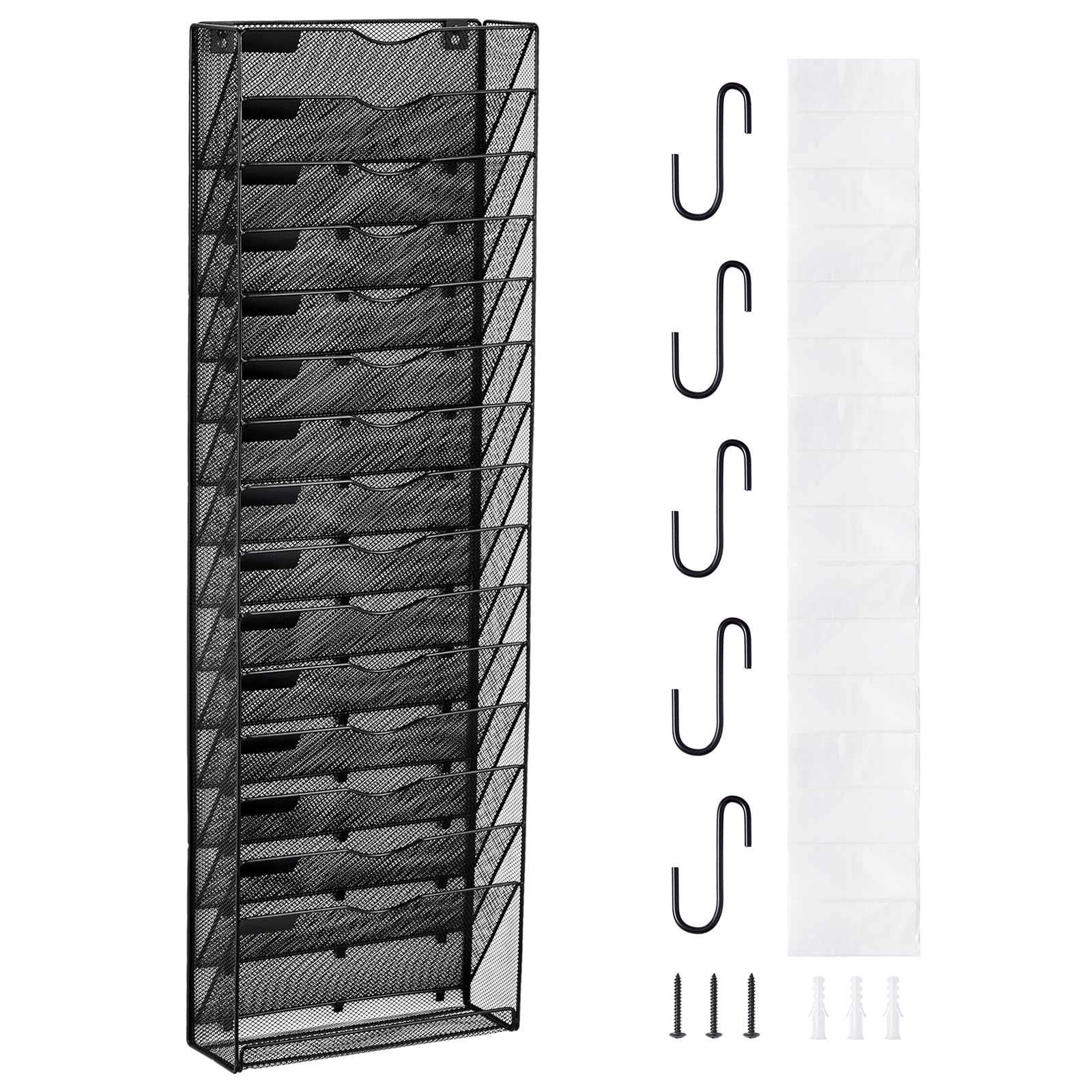 Vevor Hanging Wall Files Organizer, 16-Tier Vertical Wall File Holder, Metal Wall Mounted Magazine Mail Paper Document Storage F