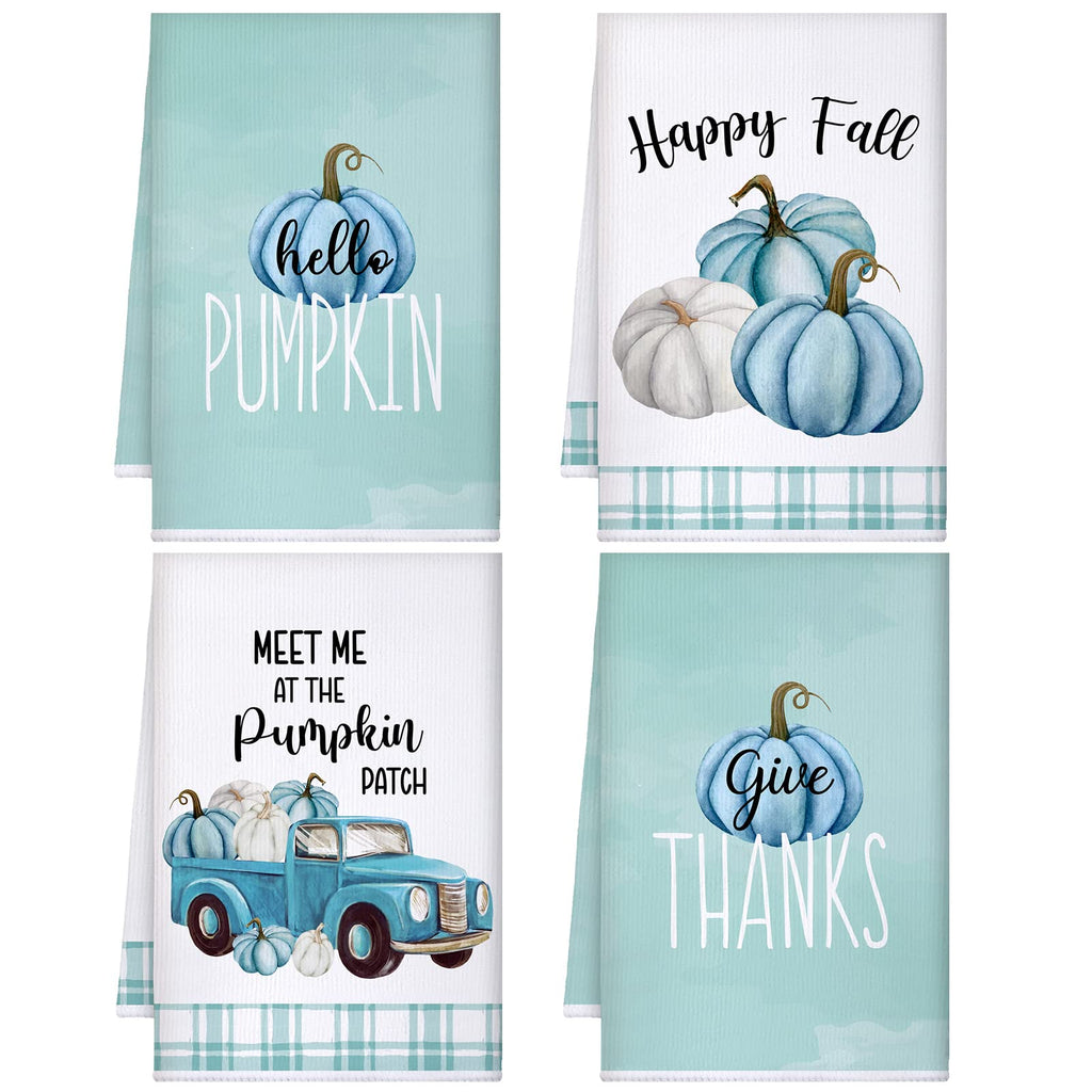 Sratte 4 Pcs Fall Kitchen Towels Thanksgiving Dish Towels 16 x 24 Inch Autumn Pumpkin Hand Towels Decorative Harvest Tea Towel A