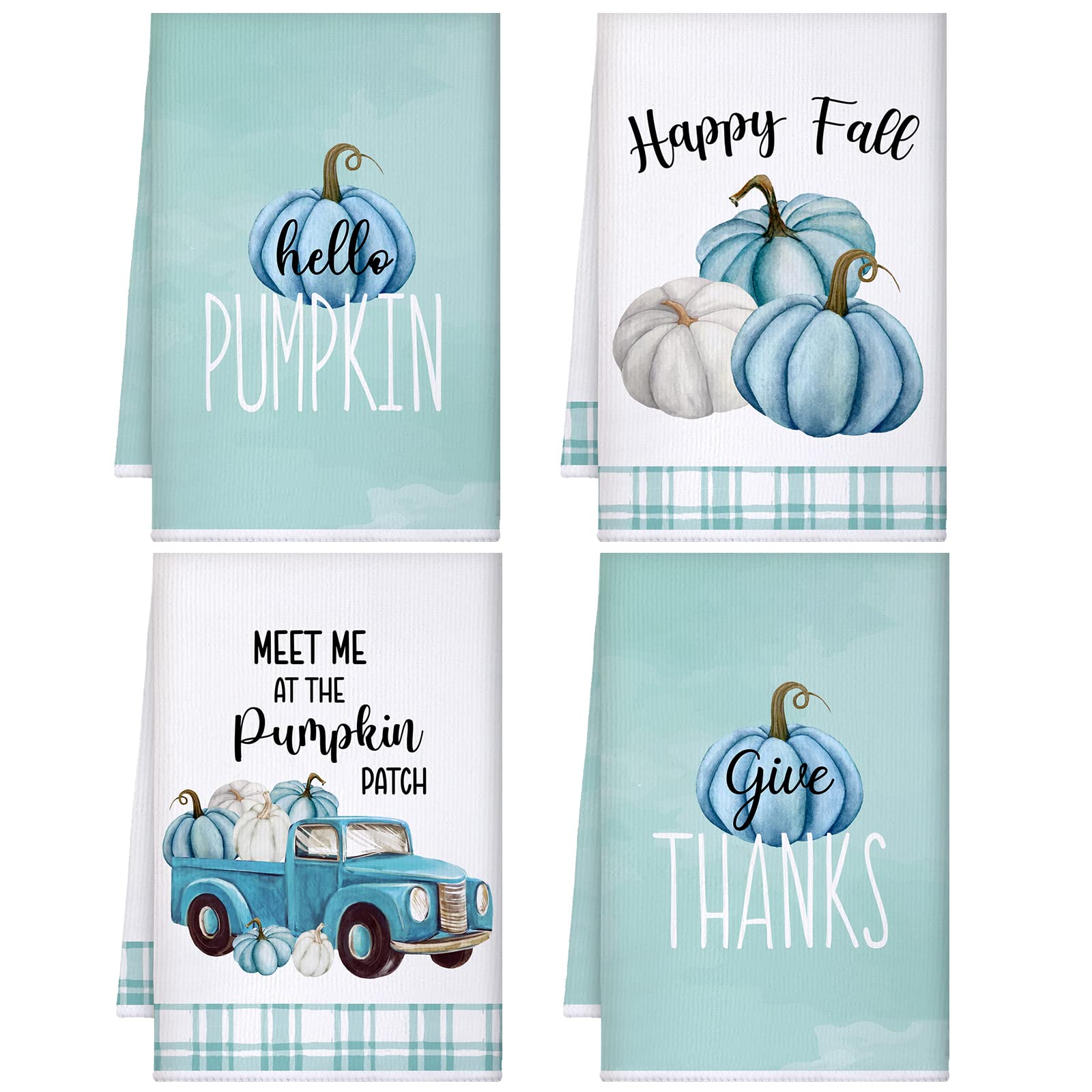 Sratte 4 Pcs Fall Kitchen Towels Thanksgiving Dish Towels 16 x 24 Inch Autumn Pumpkin Hand Towels Decorative Harvest Tea Towel A
