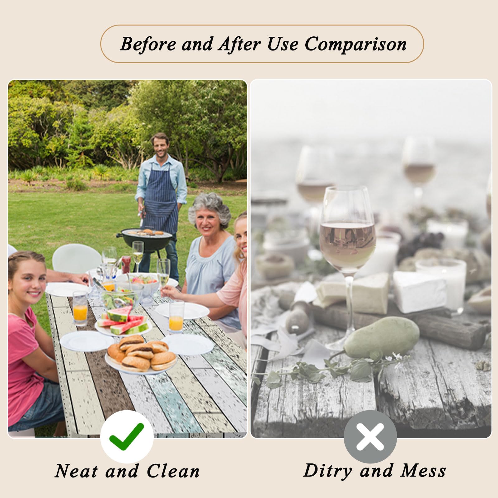 Famibay 3 Piece Picnic Table Covers With Elastic Fitted Picnic Table Cover With Bench Covers Farmhouse Camping Tablecloth Waterproof Picnic Table Covers For Outdoors(Wood Grain,12' X72'+30' X72')