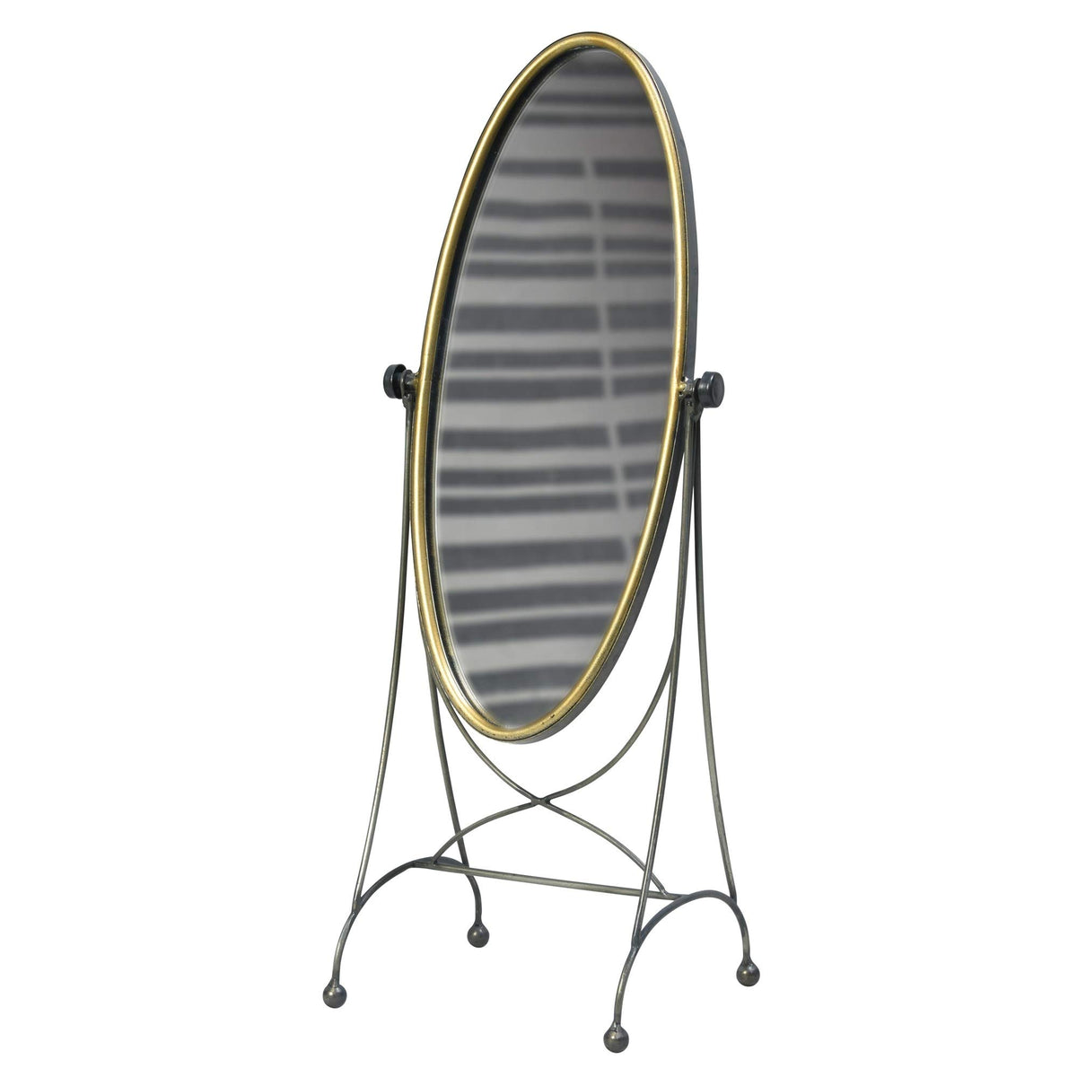 HomeRoots Natural Metal Gray and Gold Oval Vanity Floor Mirror