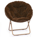 MoNiBloom Round Folding Faux Fur Saucer Chair for Bedroom Living Room Dorm Garden Courtyard Foldable Metal Frame Oversized Large
