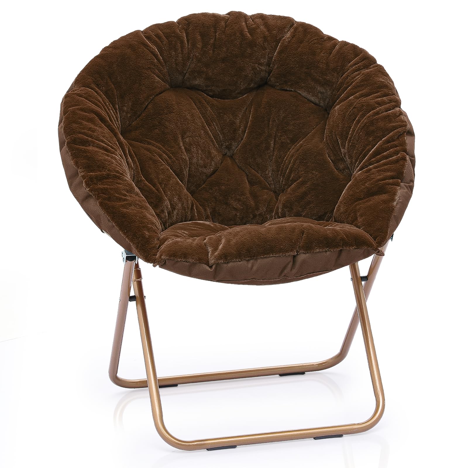 MoNiBloom Round Folding Faux Fur Saucer Chair for Bedroom Living Room Dorm Garden Courtyard Foldable Metal Frame Oversized Large