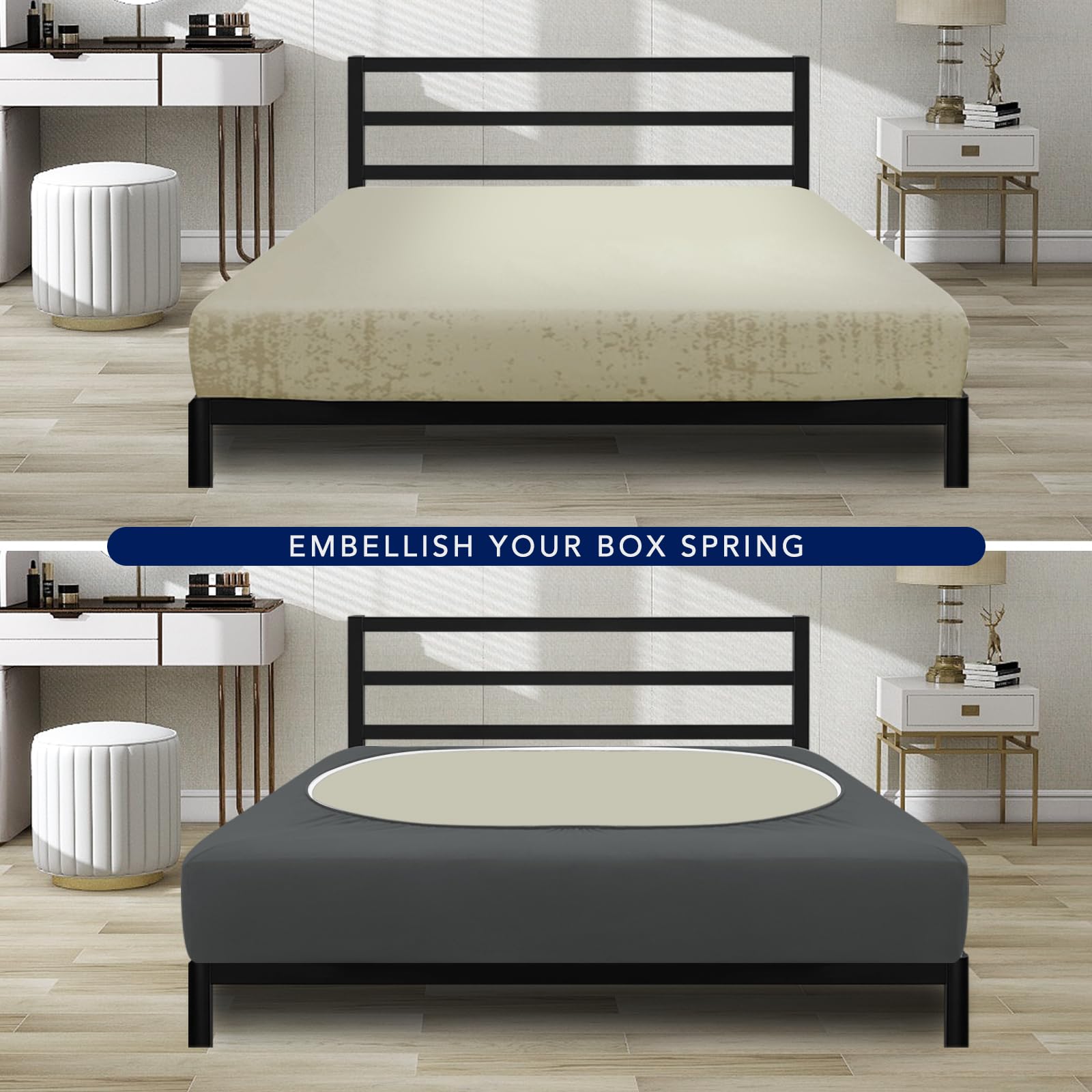 Purefit Stretchy Box Spring Cover Queen - Elastic Fitted Box Spring Wrap Around 4 Sides, Wrinkle & Fading Resistant Fits Queen Size Beds, Dark Gray