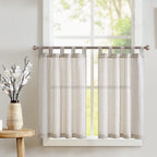Jinchan Kitchen Curtains Linen Striped Tier Curtains 24 Inch Length Ticking Stripe Cafe Curtains Pinstripe Farmhouse Small Window Curtains Tab Top For Living Room Bathroom Rv 2 Panels Grey On Beige