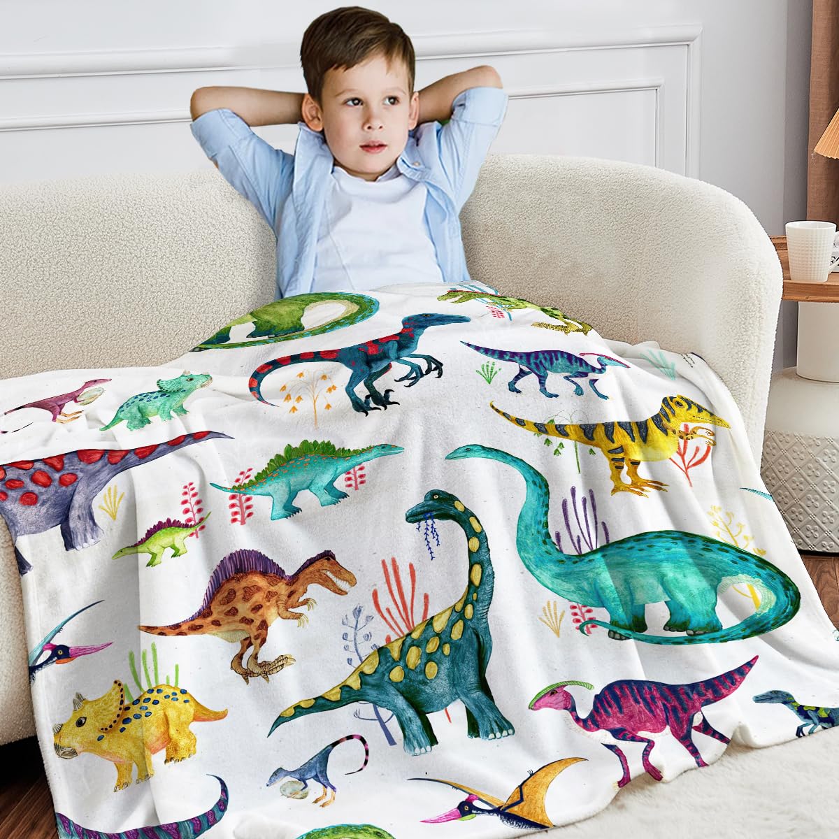 Wajade Dinosaur Blanket For Boys, Soft Fleece Kids Blanket For Couch Sofa Bedroom, Toddler Cute Dinosaur Throw Blanket Gifts For