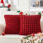 Cocoploceus Set Of 2 Red Throw Pillow Covers 18X18 Decorative Farmhouse Pillow Covers Velvet Square Cushion Covers Bubble Textur