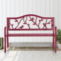 Mfstudio 50' Outdoor Garden Bench,Steel Metal Frame Patio Park Bench With Bird Pattern Backrest For Porch,Backyard,Lawn