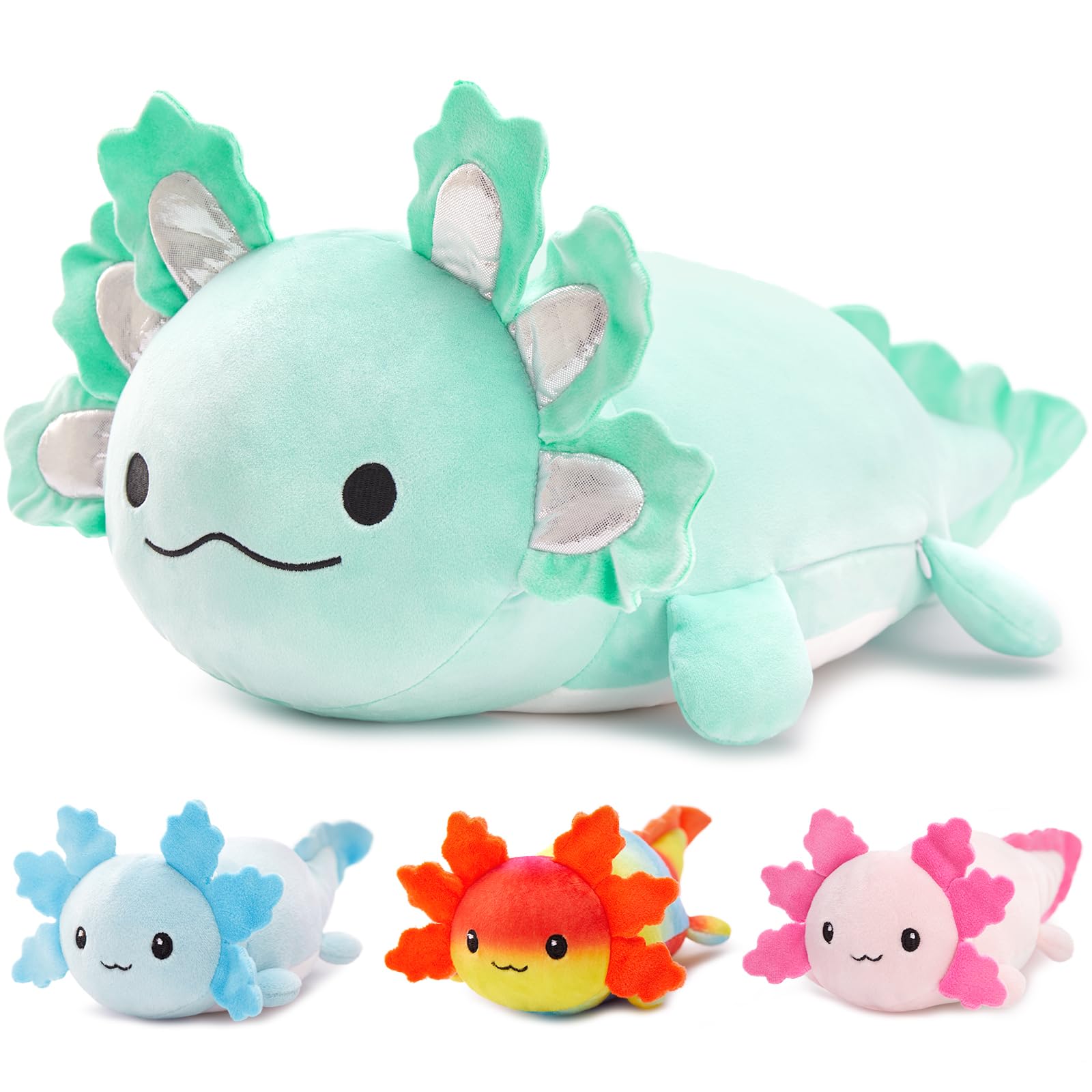 Beniny 4Pcs Axolotl Plush, Giant Mint Axolotl Stuffed Animal Mommy 24 Inch With 3 Baby Axolotl Plushies In Tummy, Axolotl Plushi