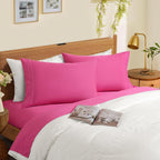 Horbaunal 2 Pack Microfiber Pillowcases Standard Size Hot Pink Bed Pillow Cases With Envelope Closure, 1800 Thread Count Soft &