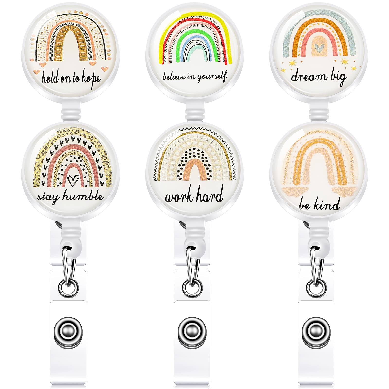 6 Pieces Rainbow Retractable Badge Reel Inspirational Id Name Badge Holders Rainbow Inspiring Badge Reel Motivational Decorative