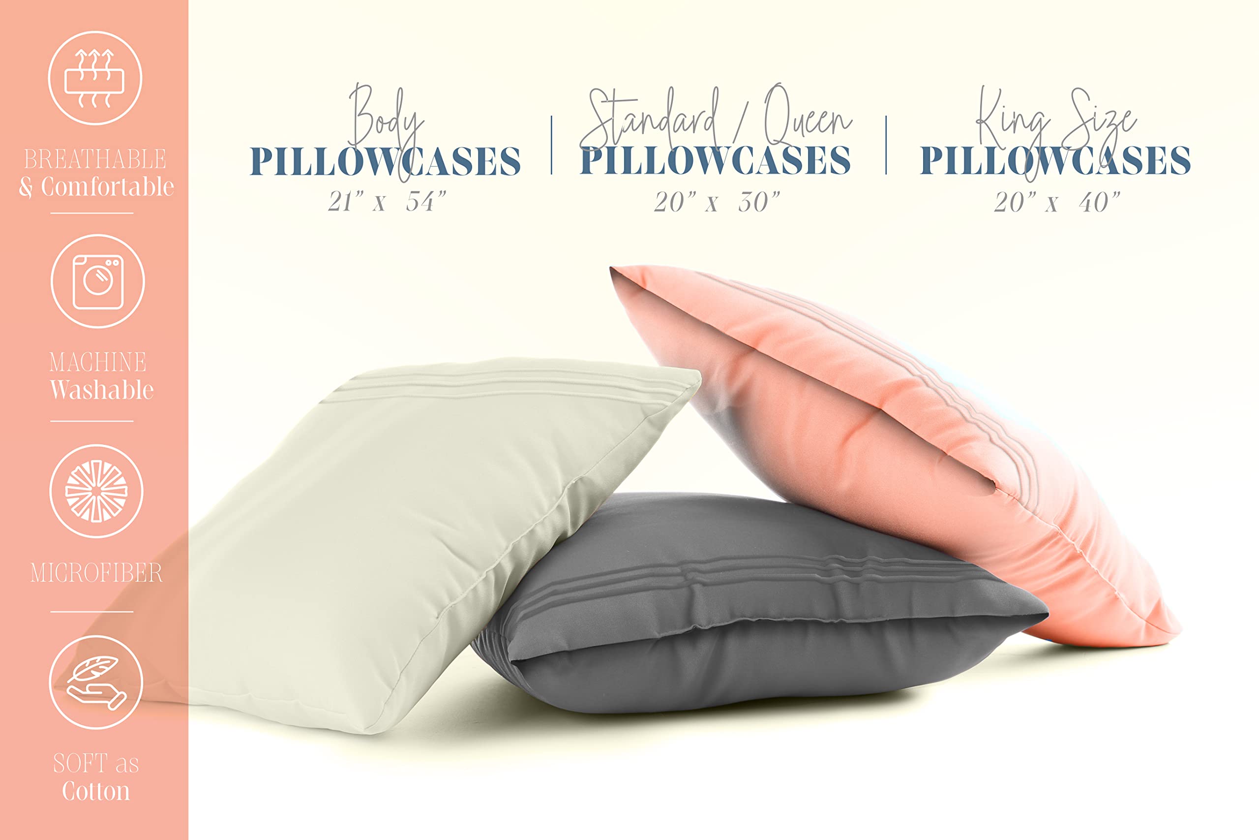 Elegant Comfort 4-Pack Solid Pillowcases 1500 Premium Hotel Quality Microfiber - Smooth Weave, Wrinkle And Fade Resistant, Easy Slip-On, 4-Piece Set, Standard/Queen Pillowcase, Coral