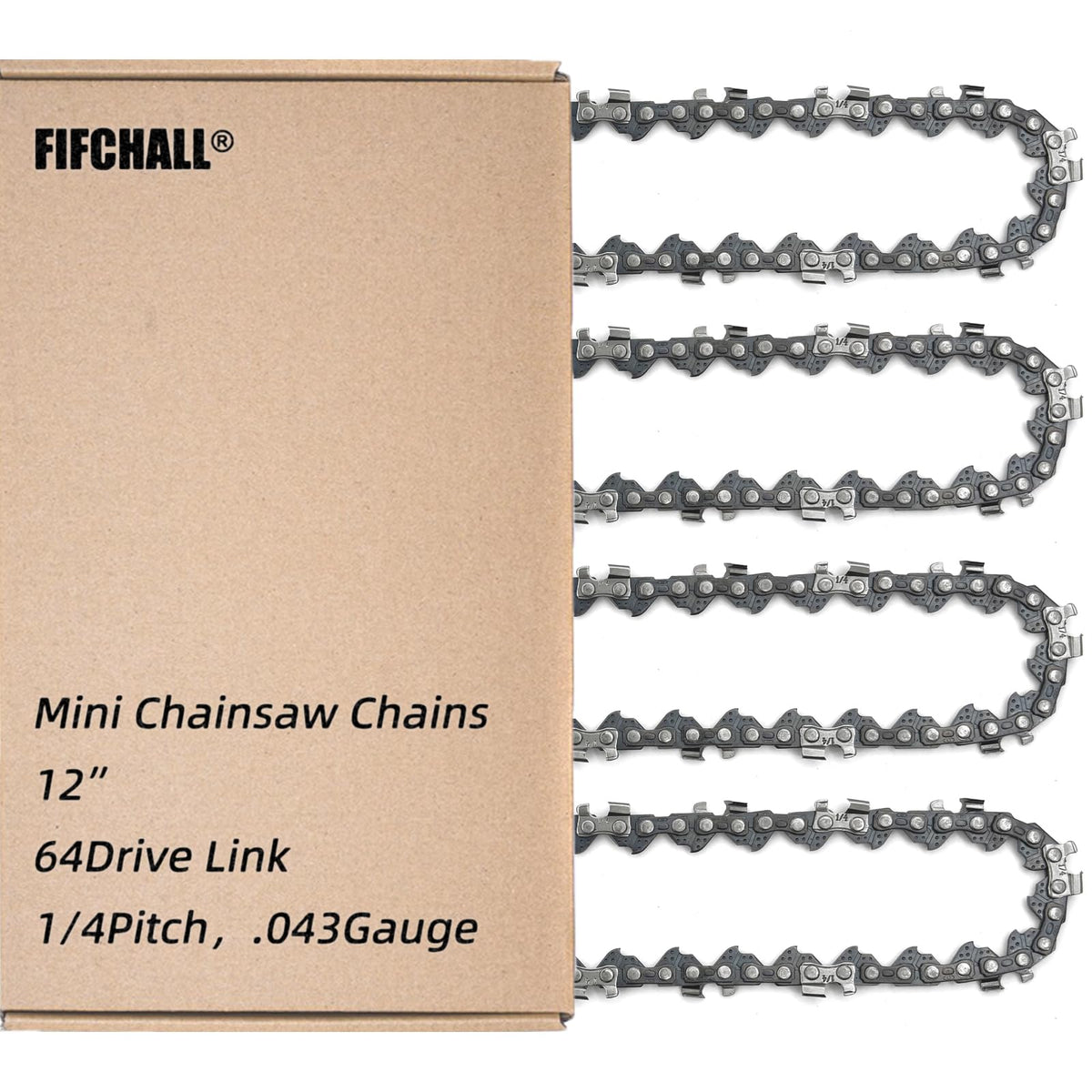 4 Pack 12 Inch Chainsaw Chain 1/4'Lp Pitch .043' Gauge 64 Drive Links, Replacement Pole Saw Chain 12-Inch Chainsaw Chains Fits