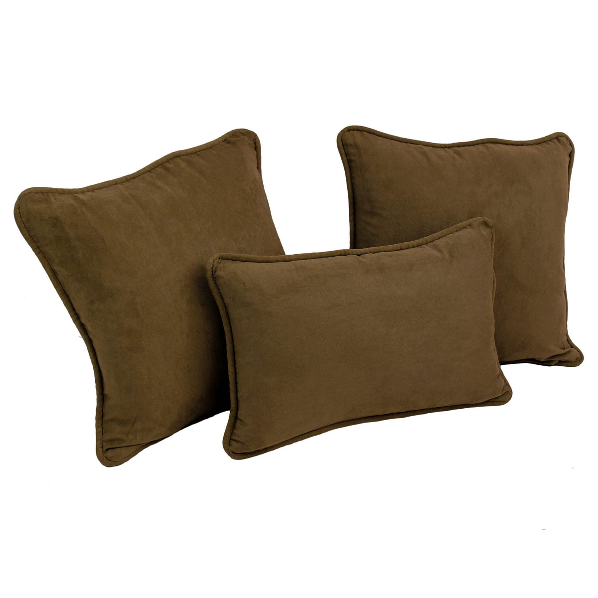 Blazing Needles Corded Microsuede Throw Pillow Set, Chocolate 3 Count