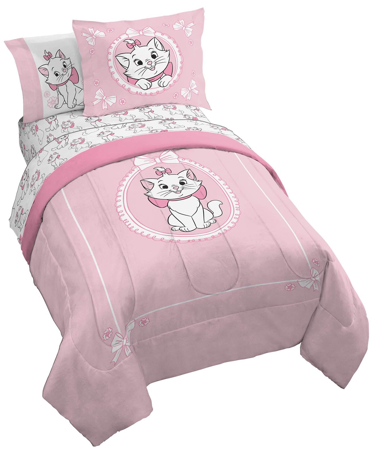 Jay Franco Disney Aristocats Marie Twin Comforter Set - 5 Piece Bedding Includes Sheet Set & Pillow Covers - Super Soft Cozy Whi