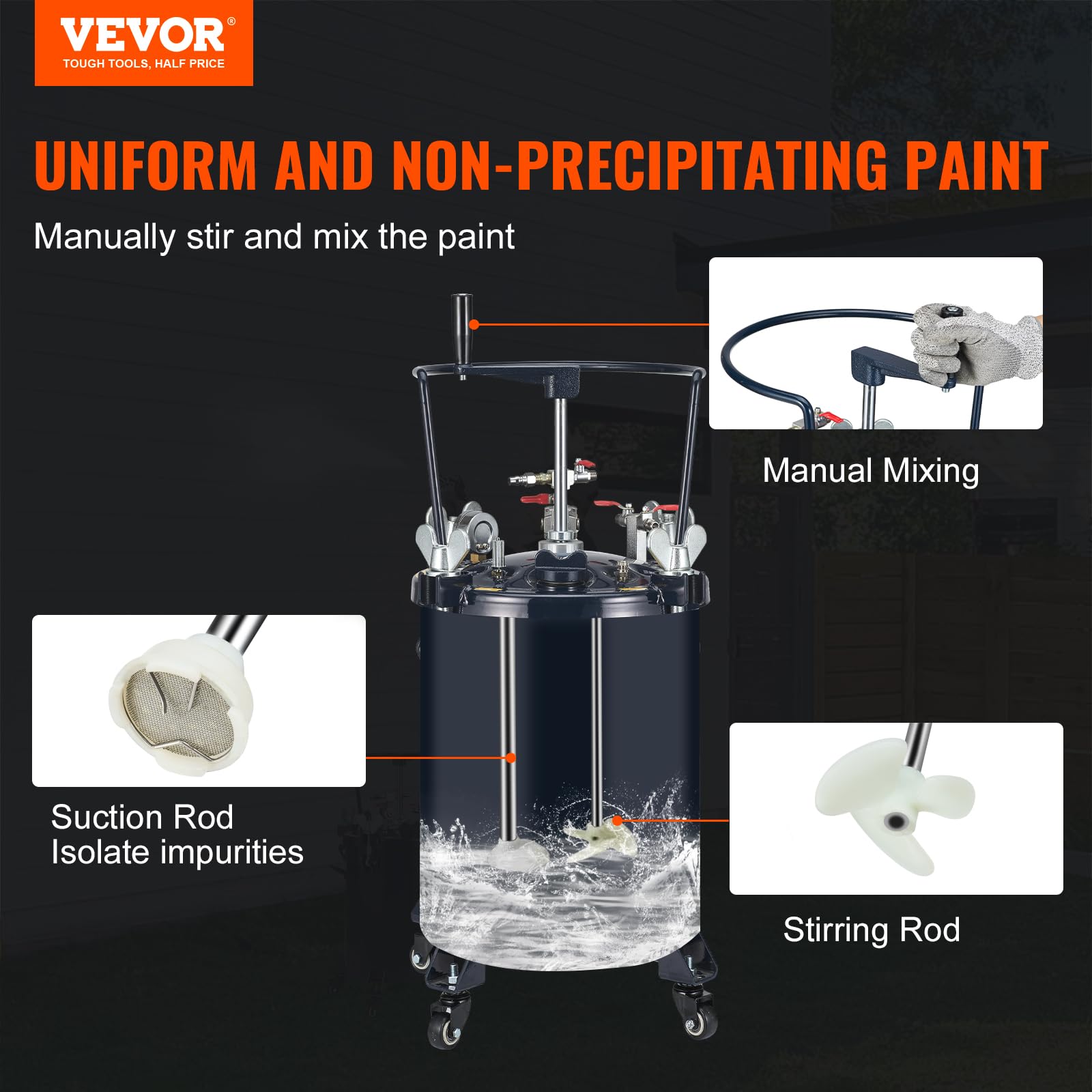 Vevor Spray Paint Pressure Pot Tank, 30L/8Gal Air Paint Pressure Pot With Manual Mixing Agitator, Leak Repair Sealant For Indust