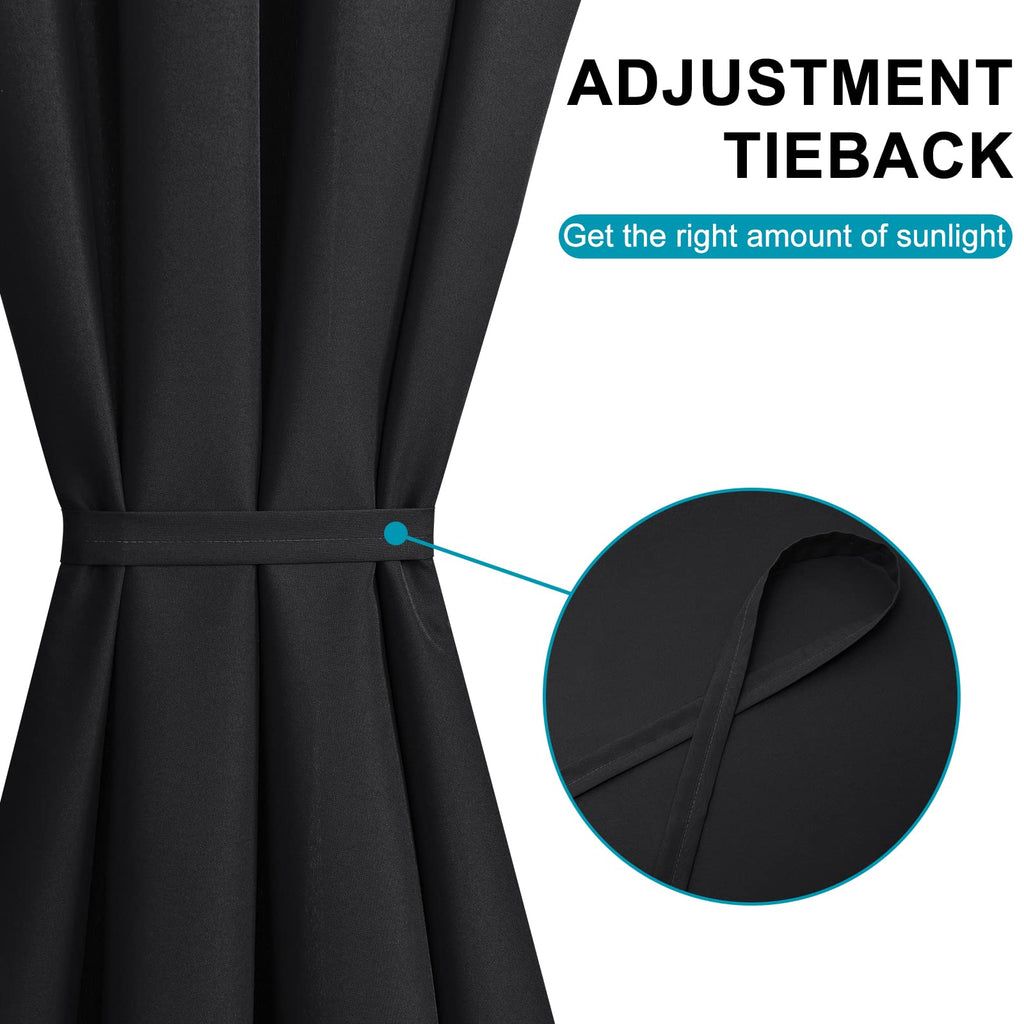 Hiasan French Door Curtains For Small Window, Rod Pocket Short Front Sidelight Curtain, 1 Panel (Black, W 52 Inch X L 72 Inch)