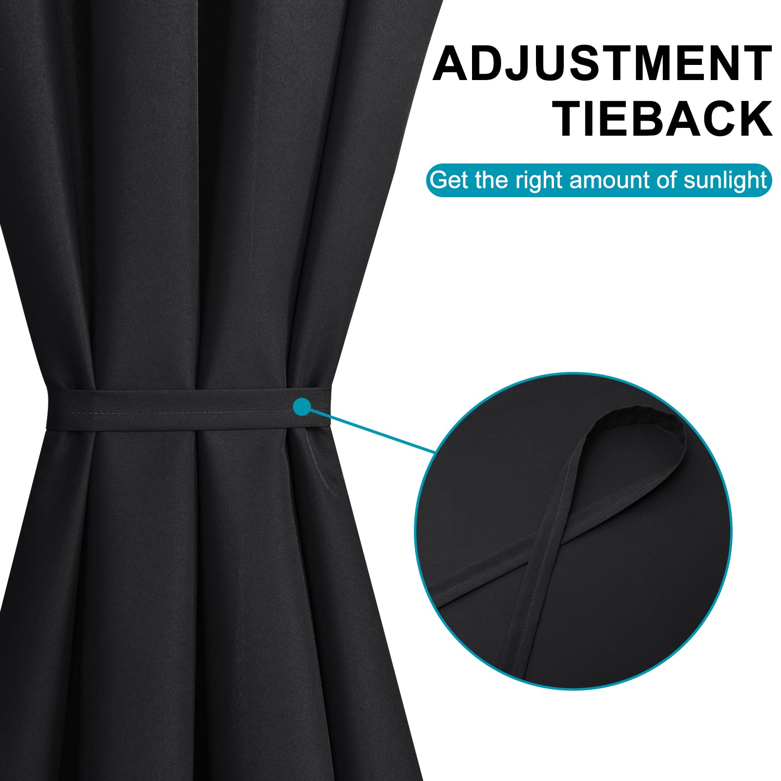 Hiasan French Door Curtains For Small Window, Rod Pocket Short Front Sidelight Curtain, 1 Panel (Black, W 52 Inch X L 72 Inch)