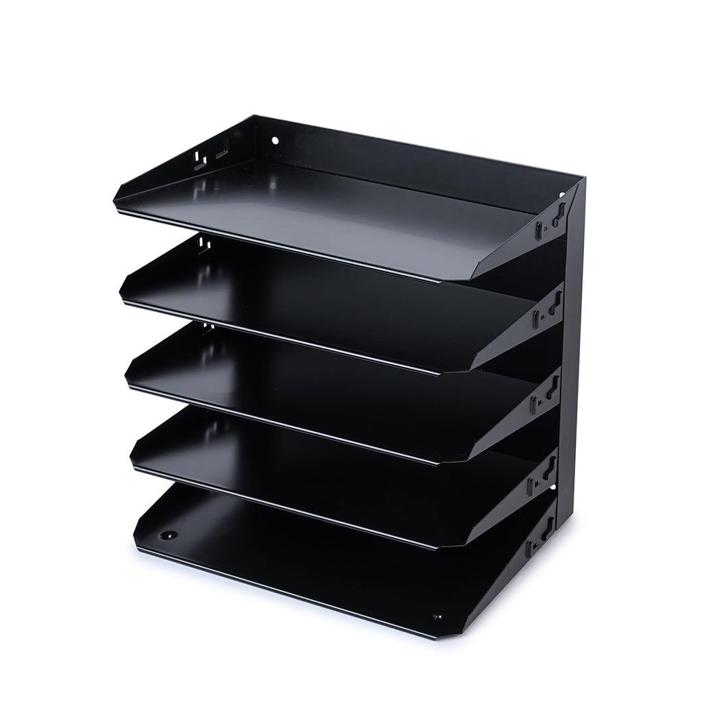 Huron Desktop Horizontal 5-Slot File Organizer, Black Commercial Grade Steel