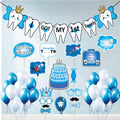 Xzotic 42Pc First Tooth Celebration Decor Set (Blue)  Adorable Baby Boy Banner, Tooth Milestone Props, Balloons & First Tooth 