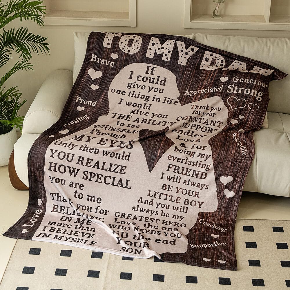 Fathers Day Blankets Gifts For Dad, Blanket To My Dad Gifts From Son, Dad Blanket Presents For Fathers Day, I Love You Dad Lette