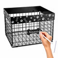 Metal Dog Toy Basket for Living Room, Foldable Dog Toy Storage Bin with Personalized Bone Label, Chew Resistant Pet Toy Organize