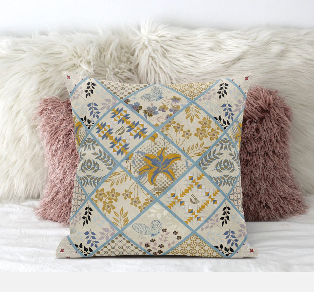 HomeRoots Gold Red White 16â€ Gold Cream Patch Suede Zippered Throw Pillow