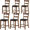 Nafort Counter Height Bar Stools Set Of 6, Farmhouse 25.5” Solid Wood High Dining Chairs With Cushion, Counter Stools With Back For Kitchen Restaurant Bar, Rubberwood Legs & Black Pu Leather Cushion