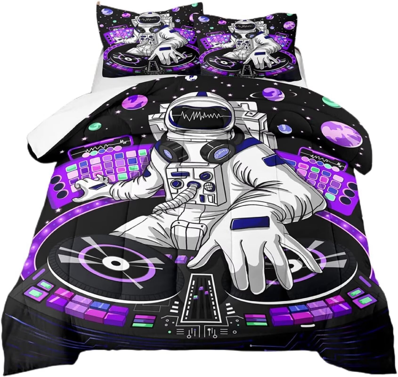Kxry Space Astronaut Galaxy Comforter Sets Queen Size Outer Space Themed Bedroom Decor Bedding Sets Black And Purple Bedding Qui