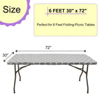 Vinyl Fitted Tablecloth For 6 Ft Rectangle Table, Gray Moroccan Design, Waterproof Elastic Table Cover With Flannel Backed Lining, Fits 30'X72' Folding Table, For Outdoor Picnics/Travel/Holiday/Party