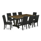 East West Furniture V677Dr124-9 9 Piece Dining Set Includes A Rectangle Dining Room Table With V-Legs And 8 Black Color Linen Fabric Upholstered Parson Chairs, 40X72 Inch, Multi-Color