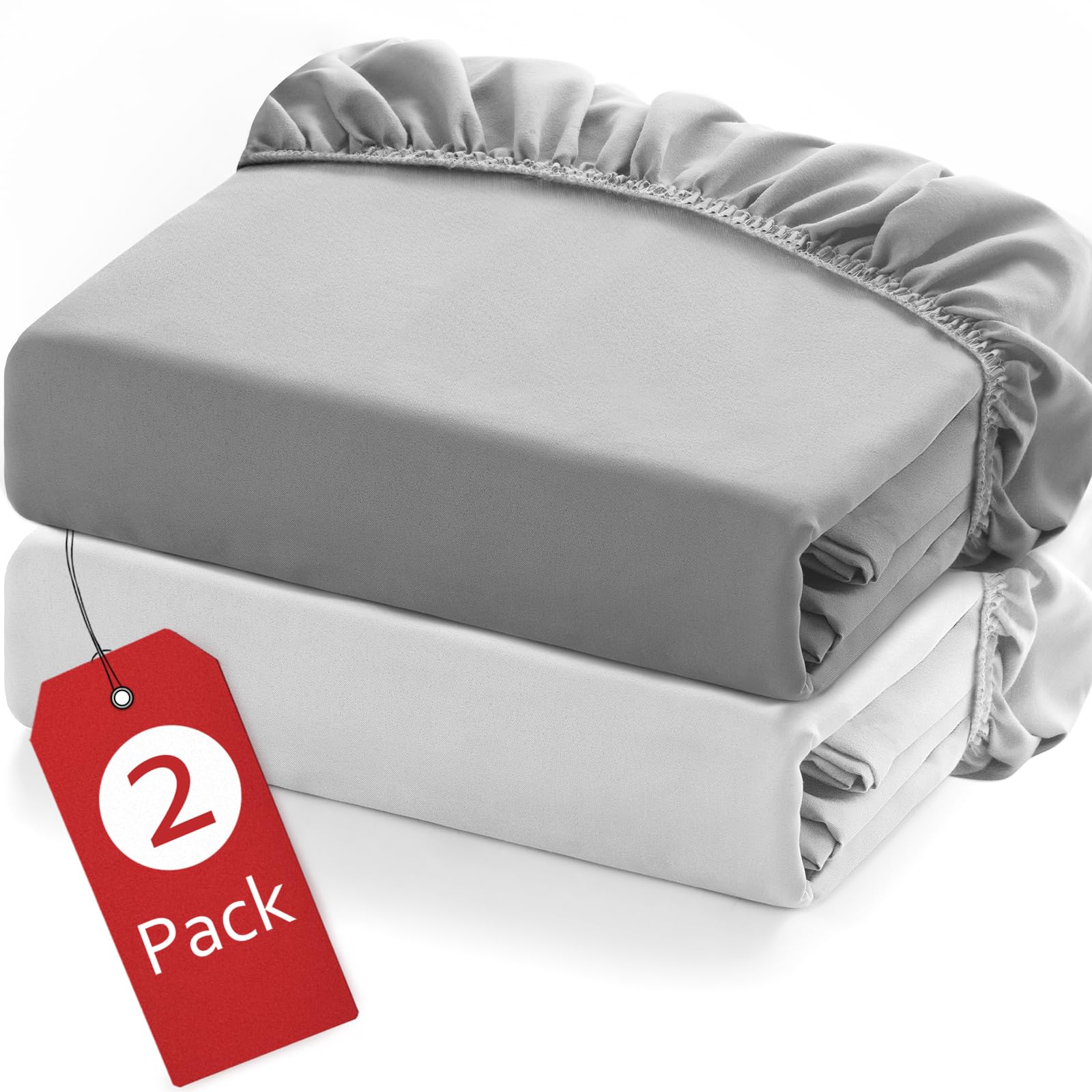 Twin Fitted Sheets 2 Pack Only, Mattress Up to 15 Inches Deep Pocket, Ultra Soft and Breathable Twin Bed Sheets, Long Lasting Si